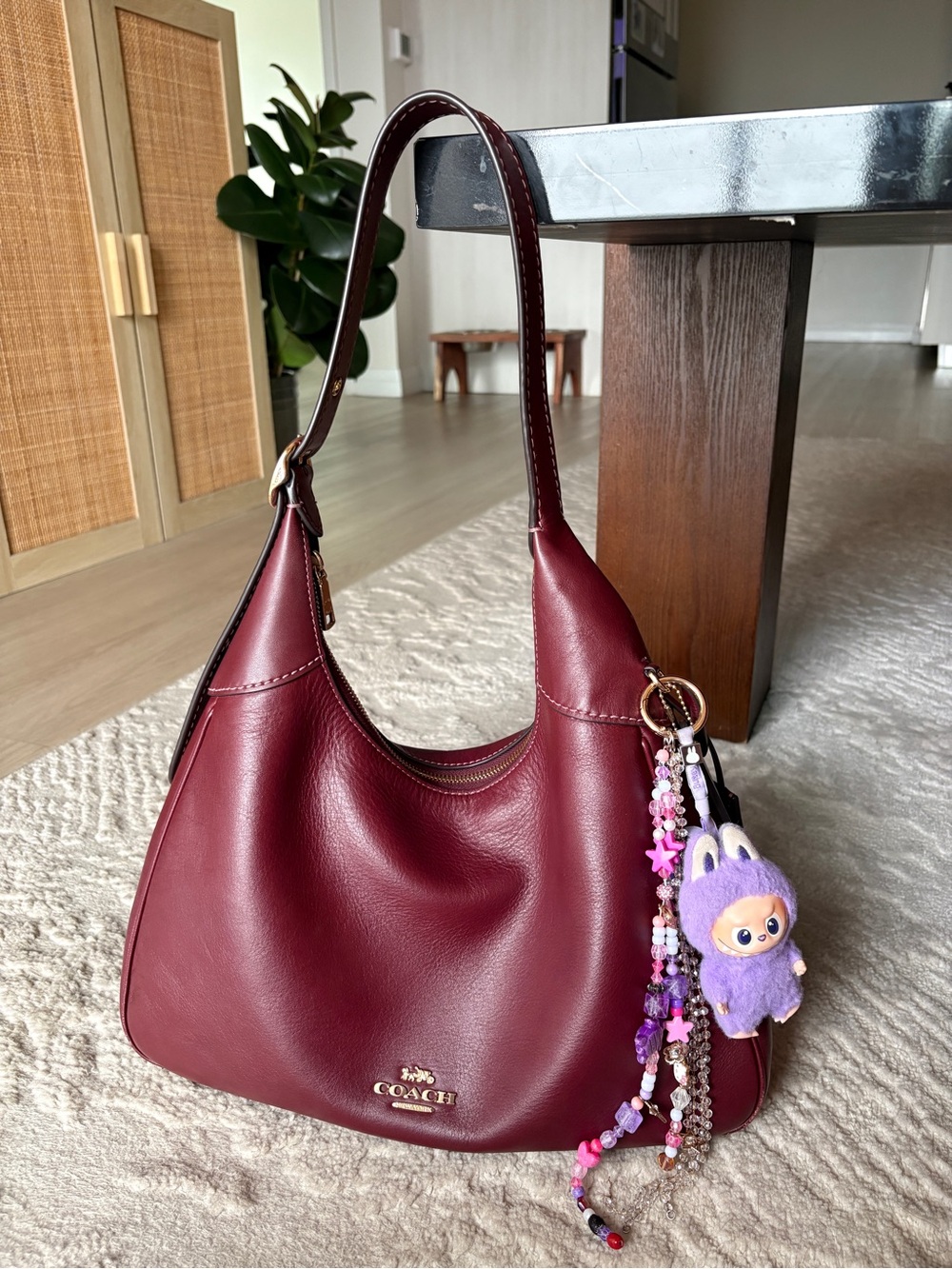 Coach Ella Merlot 100% Genuine Leather Hobo Handbag Gold Hardware